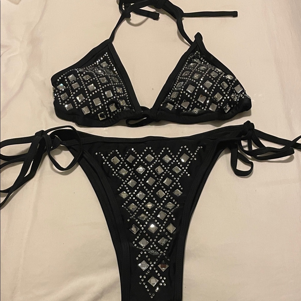 Elegant Black Rhinestone Bikini Set Brand New…